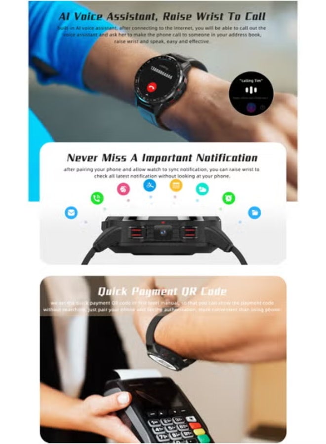 Dual System 4G Smartwatch – 5MP HD Camera 1000mAh Battery SIM & Bluetooth Call ,AI Sports Heart Rate & SpO₂ Monitor