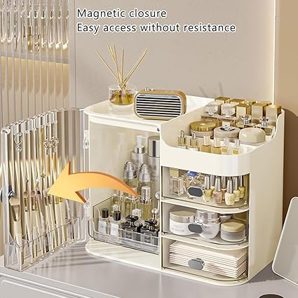 BOTIST Makeup Organizer, Large Capacity Skincare Organizer for Vanity, Cosmetic Organizer with Drawers and Transparent Cover for Bedroom Countertop and Bathroom Countertop Storage - Image 3