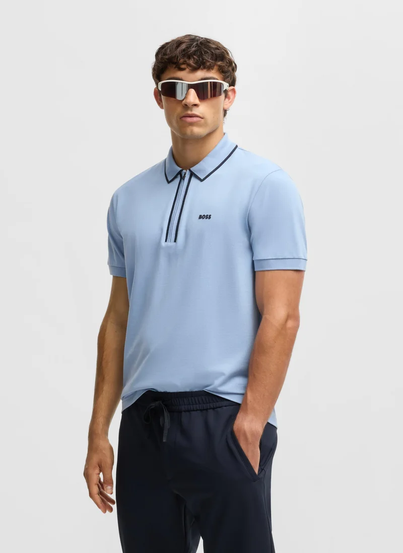 BOSS Stretch-cotton polo shirt with contrast stripes