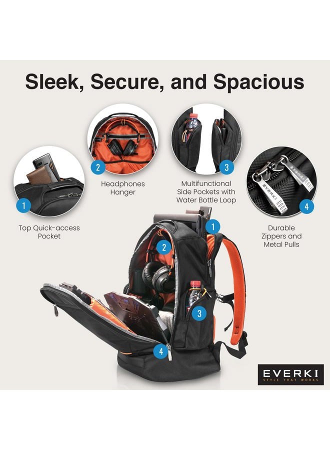 Everki ContemPRO 117 Large Spacious 18.4 Inch Gaming or Workstation Laptop Backpack with Rain Cover EKP117B, Black - Image 3