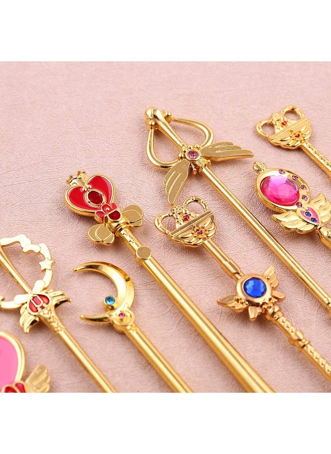 رونج جي جولري - مجموعة فرش مكياج Kawaii Sailormoon 8 قطع من فرش مكياج Anime Magic Wand مع حقيبة وردية، مجموعة فرش أساس احترافية لبودرة العين المسطحة وأحمر الخدود للفتيات والنساء المعجبات - Image 1