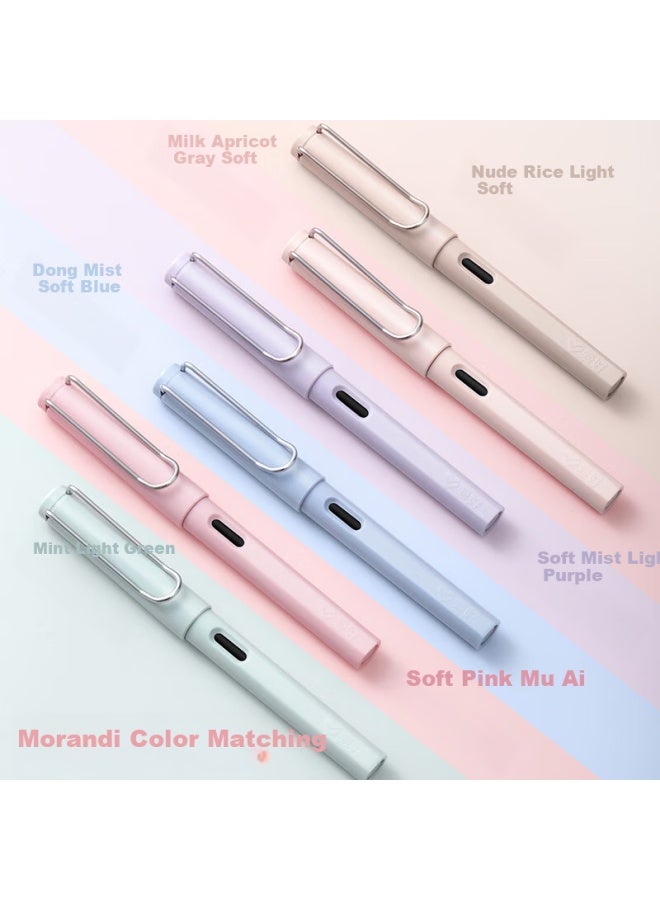 Aihao Dual-use Student Fountain Pen, Morandi Color, F Nib, Replaceable Ink Cartridge, Student Calligraphy Pen, Khaki Blue, Dms110 - Image 2