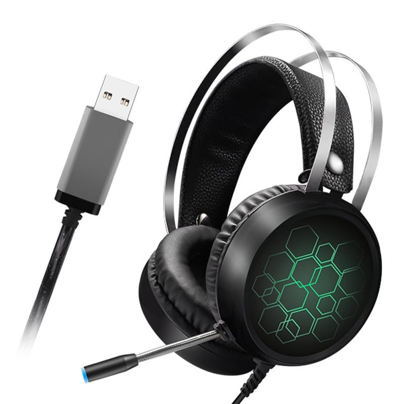 Gaming Headset with 7.1 Surround Sound USB RGB Over Ear Headphones and Microphone - Image 4