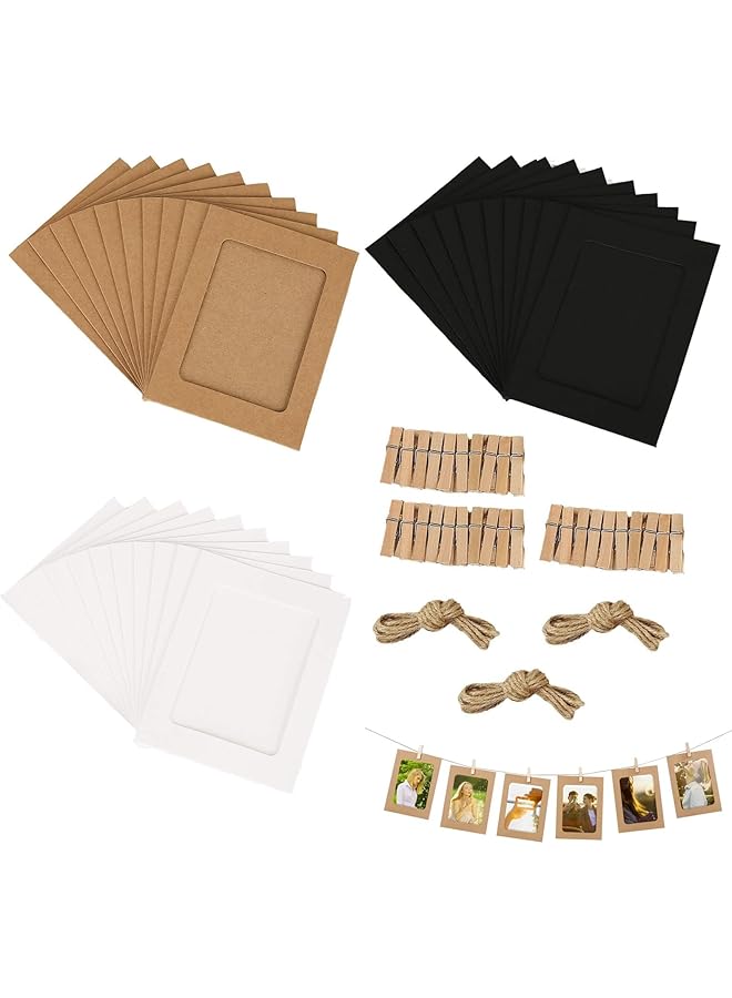 The Bros Paper Photo Frame Set with Wooden Clip and String, 30 Pack Paper Picture Frames 4"x6", Cardboard Picture Frames, DIY Clip Photo Holders Photo Hanging Display Kit Wall Decor for Home,Party [] - Image 1