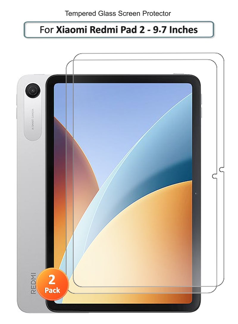REWO [2 Pcs] Xiaomi Redmi Pad 2 - 9.7 Inches Tempered Glass Screen Protector – High Transparency, Delicate Touch, Anti-Explosion, Smooth Arc Edges, Easy Installation, Screen Protector - Image 1