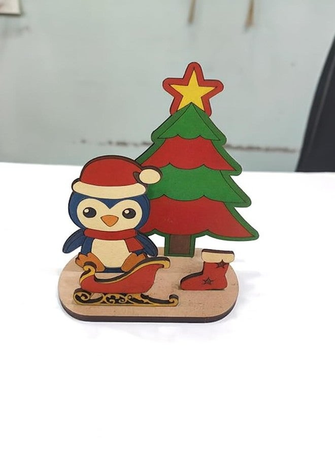 GreyArt DIY Christmas Wooden Painting Set for Kids - Penguin & Christmas Tree MDF Craft Kit with Paints & Brush | Fun Holiday Art & Craft Activity - Image 1
