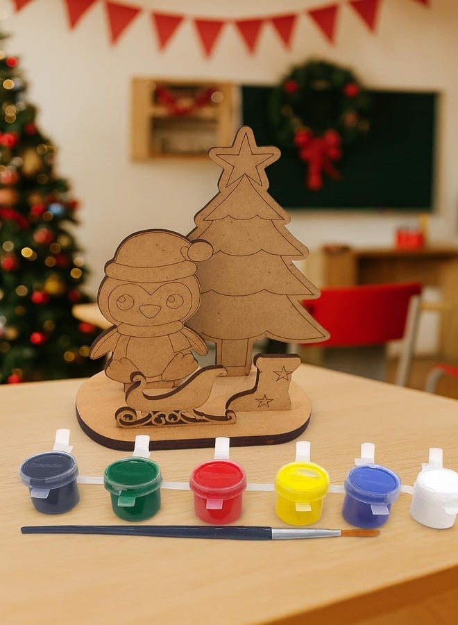 GreyArt DIY Christmas Wooden Painting Set for Kids - Penguin & Christmas Tree MDF Craft Kit with Paints & Brush | Fun Holiday Art & Craft Activity - Image 3