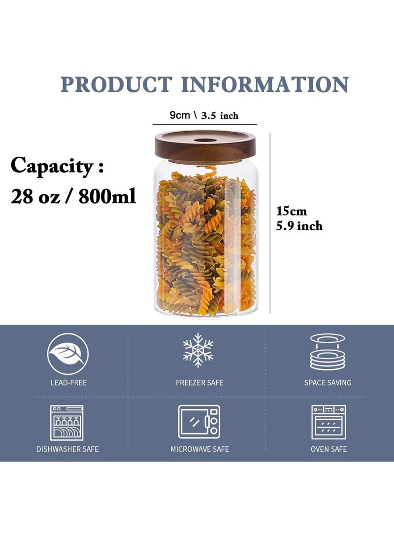 AUTOYSUR Airtight Glass Storage Jar with Acacia Wood Air-tight Lid,3 Pack Borosilicate Glass Kitchen Canisters，Glass Canister for Kitchen, Pantry Organization, Ideal for Coffee, Nuts, Cookie (800ml)  - Image 2