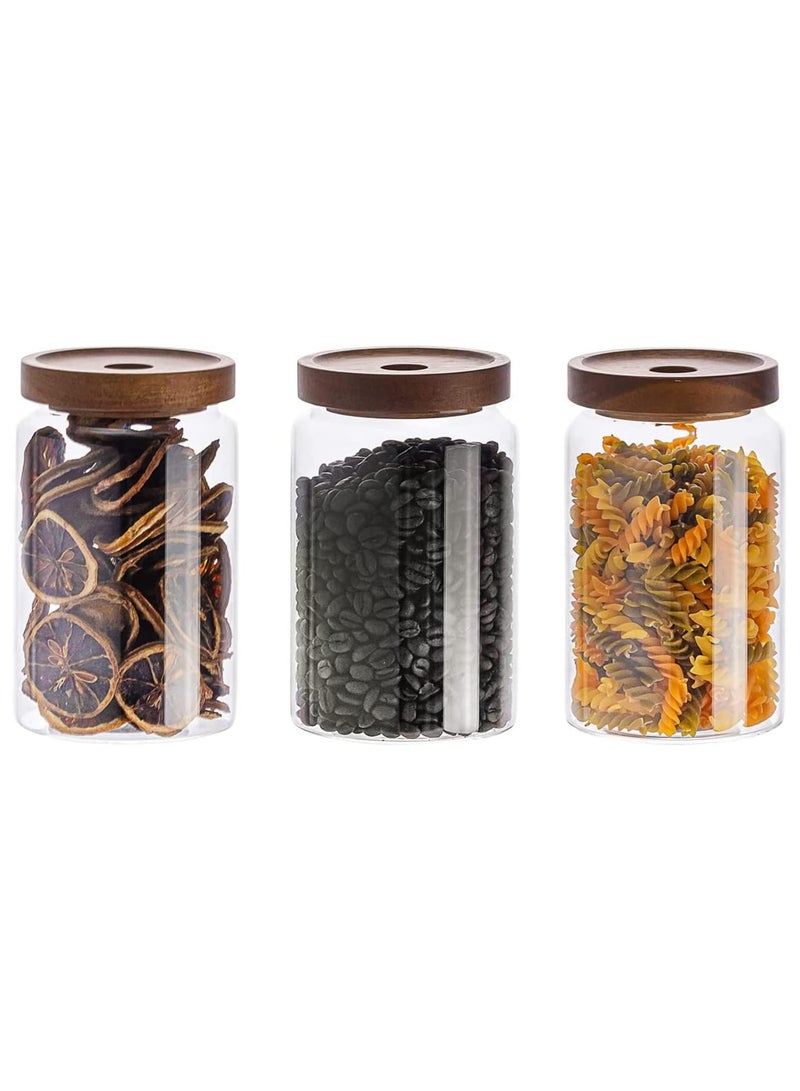 AUTOYSUR Airtight Glass Storage Jar with Acacia Wood Air-tight Lid,3 Pack Borosilicate Glass Kitchen Canisters，Glass Canister for Kitchen, Pantry Organization, Ideal for Coffee, Nuts, Cookie (800ml)  - Image 1