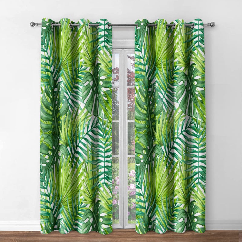 Jekeno Tropical Leaf Blackout Curtains - Room Darkening Window Drapes Nature Plants Green Leaves Theme Print Decor Home Bedroom Living Room Apartment Grommet Window Treatments 2 Panels Set, 52"x84" - Image 2