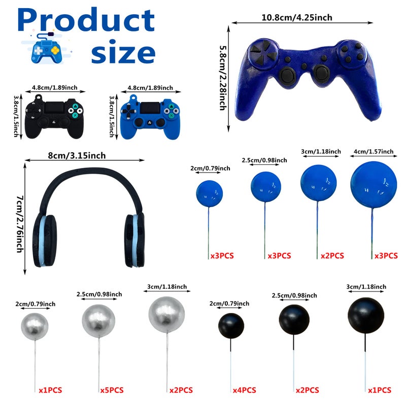 TOSPARTY 30 PCS Video Game Themes Cake Toppers Headset Ball Game Controller Cake Decoration for Game Theme Birthday Party Cake Decoration (Blue) - Image 2