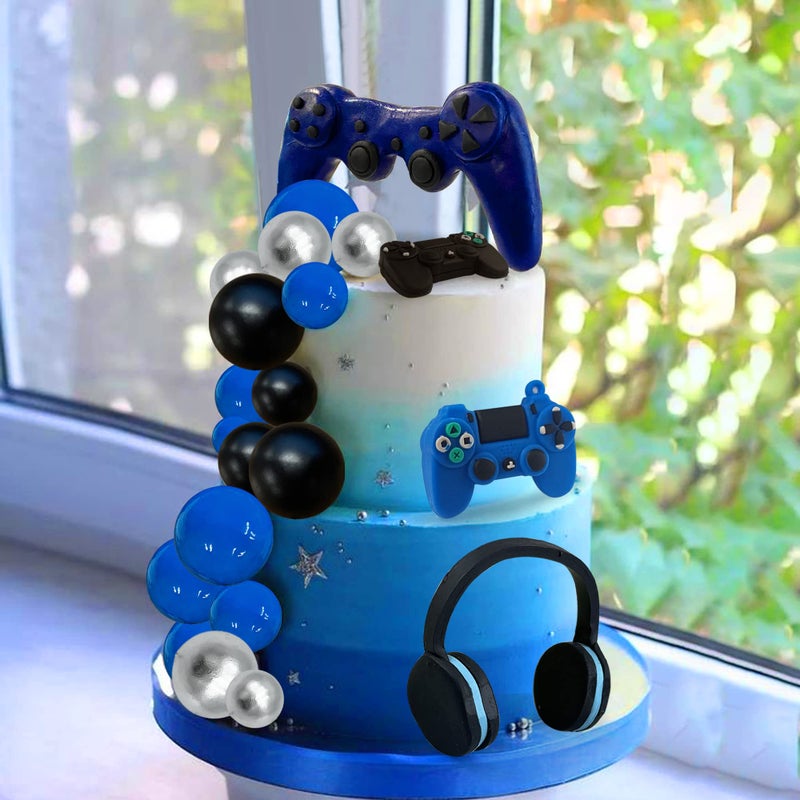 TOSPARTY 30 PCS Video Game Themes Cake Toppers Headset Ball Game Controller Cake Decoration for Game Theme Birthday Party Cake Decoration (Blue) - Image 3