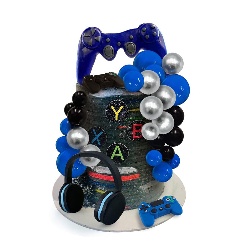 TOSPARTY 30 PCS Video Game Themes Cake Toppers Headset Ball Game Controller Cake Decoration for Game Theme Birthday Party Cake Decoration (Blue) - Image 4