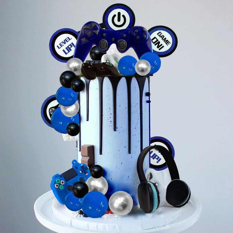 TOSPARTY 30 PCS Video Game Themes Cake Toppers Headset Ball Game Controller Cake Decoration for Game Theme Birthday Party Cake Decoration (Blue) - Image 5