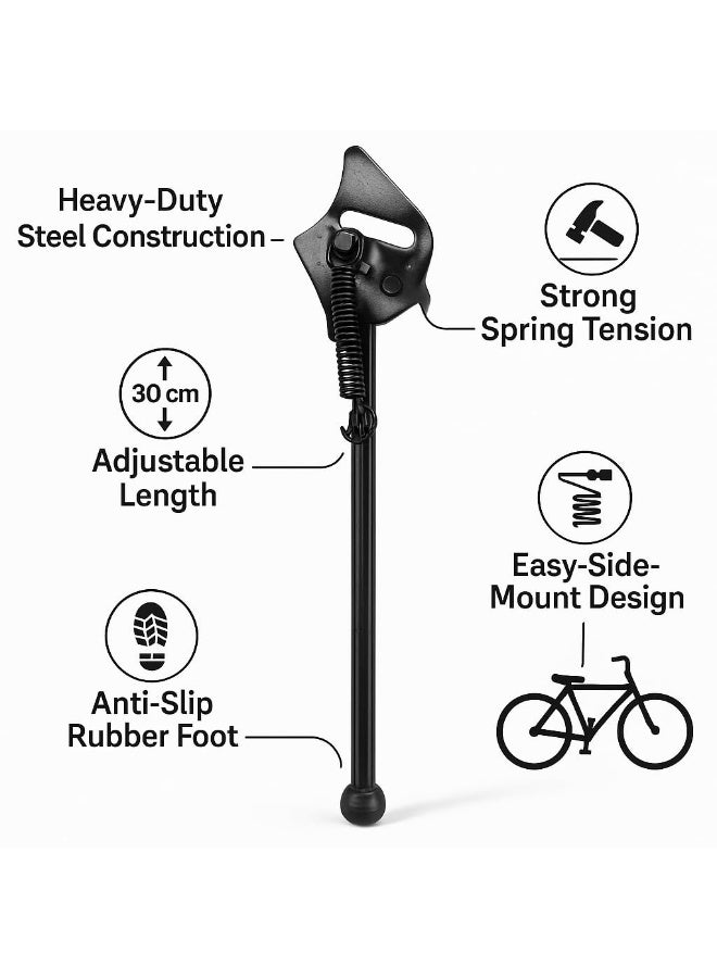 Fukukawa Adjustable Bicycle Kickstand 30 cm Heavy-Duty Steel Side Stand for 24-29 Inch Bikes Anti-Slip Rubber Foot Rust-Resistant Cycle Parking Support - Image 2