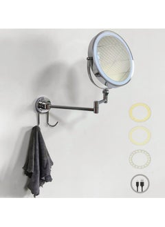 XiuWoo Chrome Wall Mounted Double Sided LED Makeup Vanity Mirror with 3 Colors Dimmable, Bathroom Rechargeable Adjustable HD Magnification Beauty Shaving Cosmetic Mirror with Stainless Steel Hook,5X  - Image 1