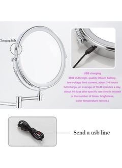 XiuWoo Chrome Wall Mounted Double Sided LED Makeup Vanity Mirror with 3 Colors Dimmable, Bathroom Rechargeable Adjustable HD Magnification Beauty Shaving Cosmetic Mirror with Stainless Steel Hook,5X  - Image 4