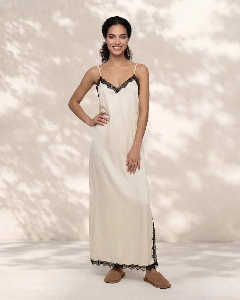 Redtag Women Cream Lace Embellished Chemise
