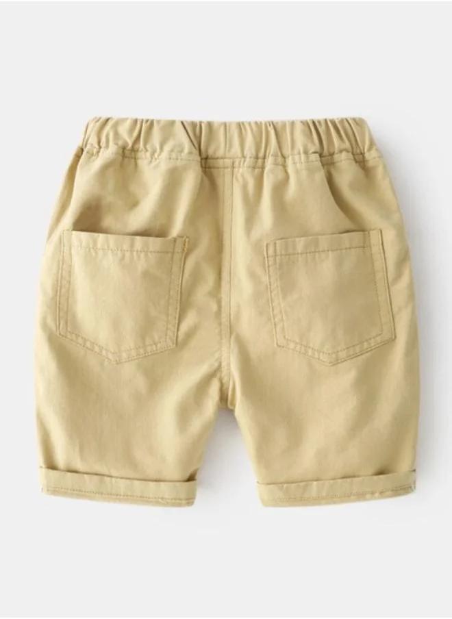 YUNIQEE Beige Regular Fit Mid Rise Applique Shorts