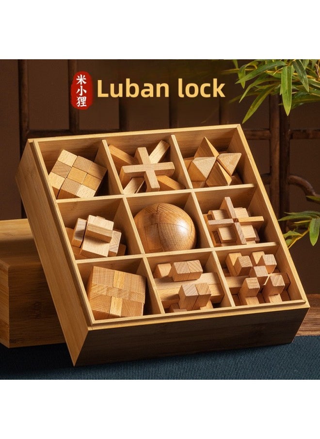 Generic - Luban Lock Kongming Lock Beech Wood Unlock Unleashing Children's Collecting Building Blocks Toy Boys Primary School Edition Cheap-Color:[high-end Wooden Box] 6-piece Set C (grades 4-6) - Image 1