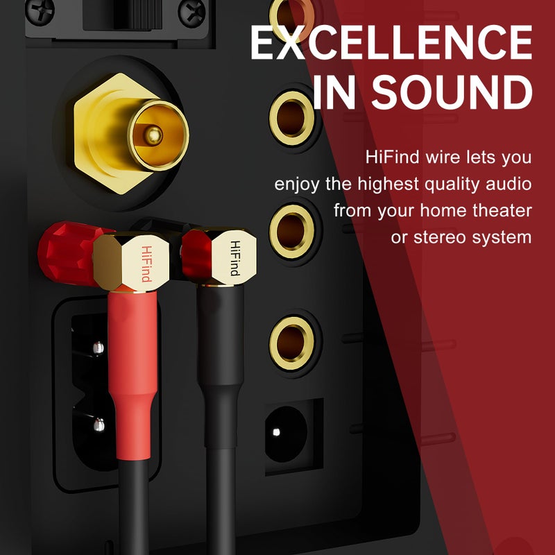 HiFind Speaker Cable Wire 8 Ft/2 Pack with Gold-Plated 90 Degree Angled to Straight Banana Tip Plugs-UL CL3 Rated-Indoor&Outdoor-16 AWG Tinned Copper for Bi-Wire Bi-Amp HiFi Sound - Image 5