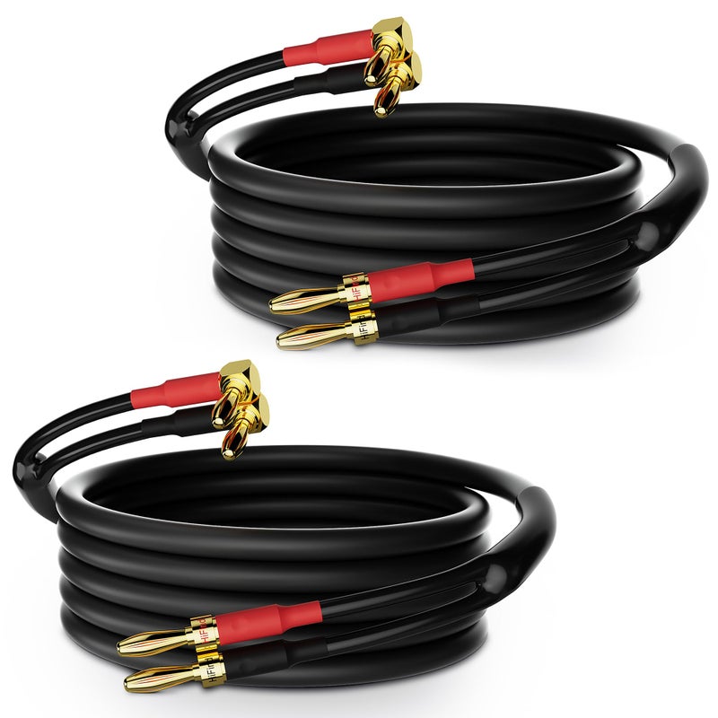 HiFind Speaker Cable Wire 8 Ft/2 Pack with Gold-Plated 90 Degree Angled to Straight Banana Tip Plugs-UL CL3 Rated-Indoor&Outdoor-16 AWG Tinned Copper for Bi-Wire Bi-Amp HiFi Sound - Image 1