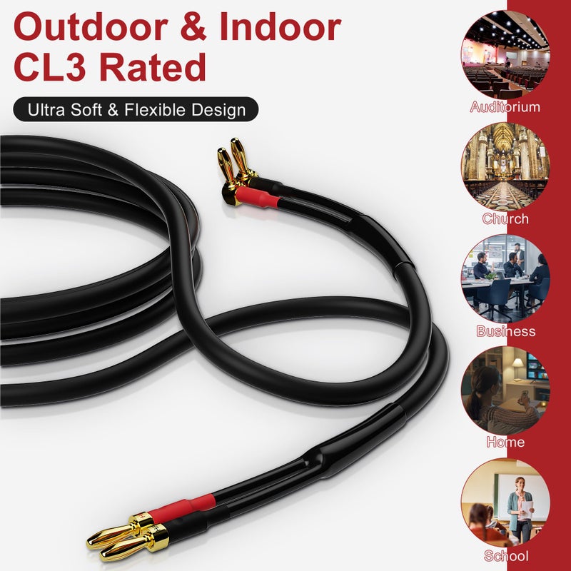 HiFind Speaker Cable Wire 8 Ft/2 Pack with Gold-Plated 90 Degree Angled to Straight Banana Tip Plugs-UL CL3 Rated-Indoor&Outdoor-16 AWG Tinned Copper for Bi-Wire Bi-Amp HiFi Sound - Image 4