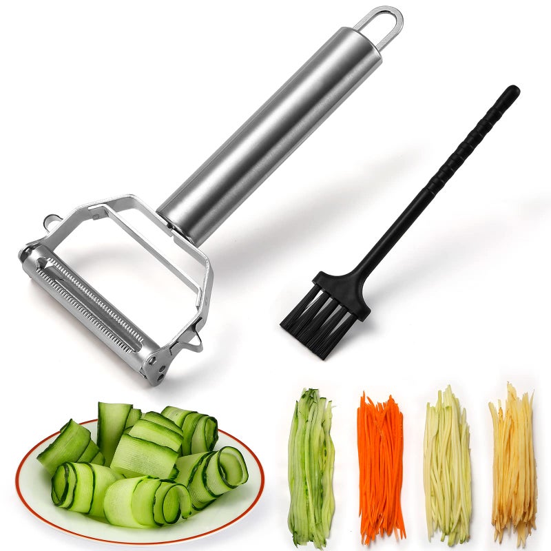 iziusy Stainless Steel Peeler Julienne Cutter Slicer For Carrot Potato Melon Vegetable And Fruit With Cleaning Brush - Image 1