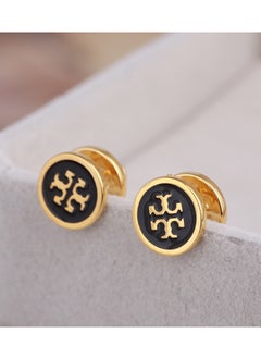 TB Tory Burch Women's Lacquered Raised Logo Stud Earrings - Black/Gold  - Image 1