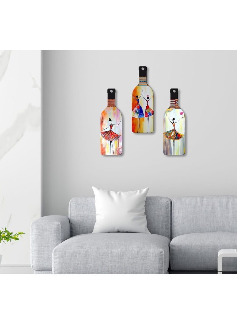 Artvibes Abstract Art Dancing Girl Wooden Wall Hanging for Home Decor | Decoration Items for Livingroom | Art Item for Office | Decorative Mdf Wall Hanger Artwork (WH_9501N), (Set of 3) - Image 2