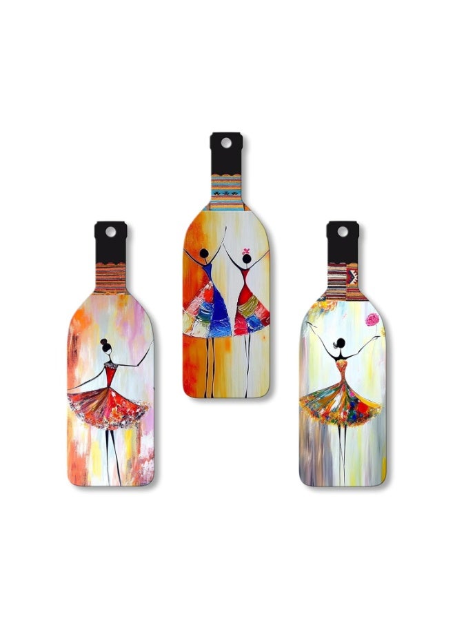 Artvibes Abstract Art Dancing Girl Wooden Wall Hanging for Home Decor | Decoration Items for Livingroom | Art Item for Office | Decorative Mdf Wall Hanger Artwork (WH_9501N), (Set of 3) - Image 1
