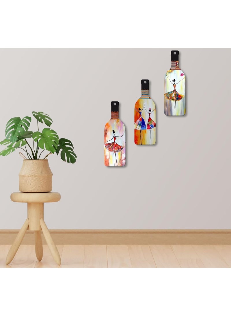 Artvibes Abstract Art Dancing Girl Wooden Wall Hanging for Home Decor | Decoration Items for Livingroom | Art Item for Office | Decorative Mdf Wall Hanger Artwork (WH_9501N), (Set of 3) - Image 3