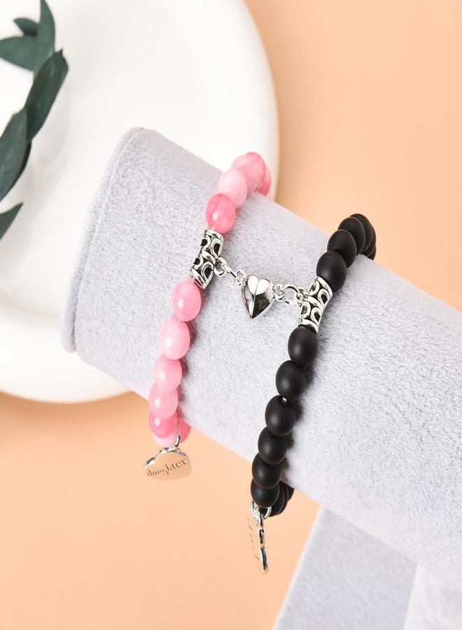 YangQian Father Day Gifts for Dad Daughter Bracelet Gift for Dad Birthday Gifts from Daughter Gifts from Dad Father Daughter Bracelets Set for 2 Adjustable Natural Stone Bracelet Gift, Small - Image 3