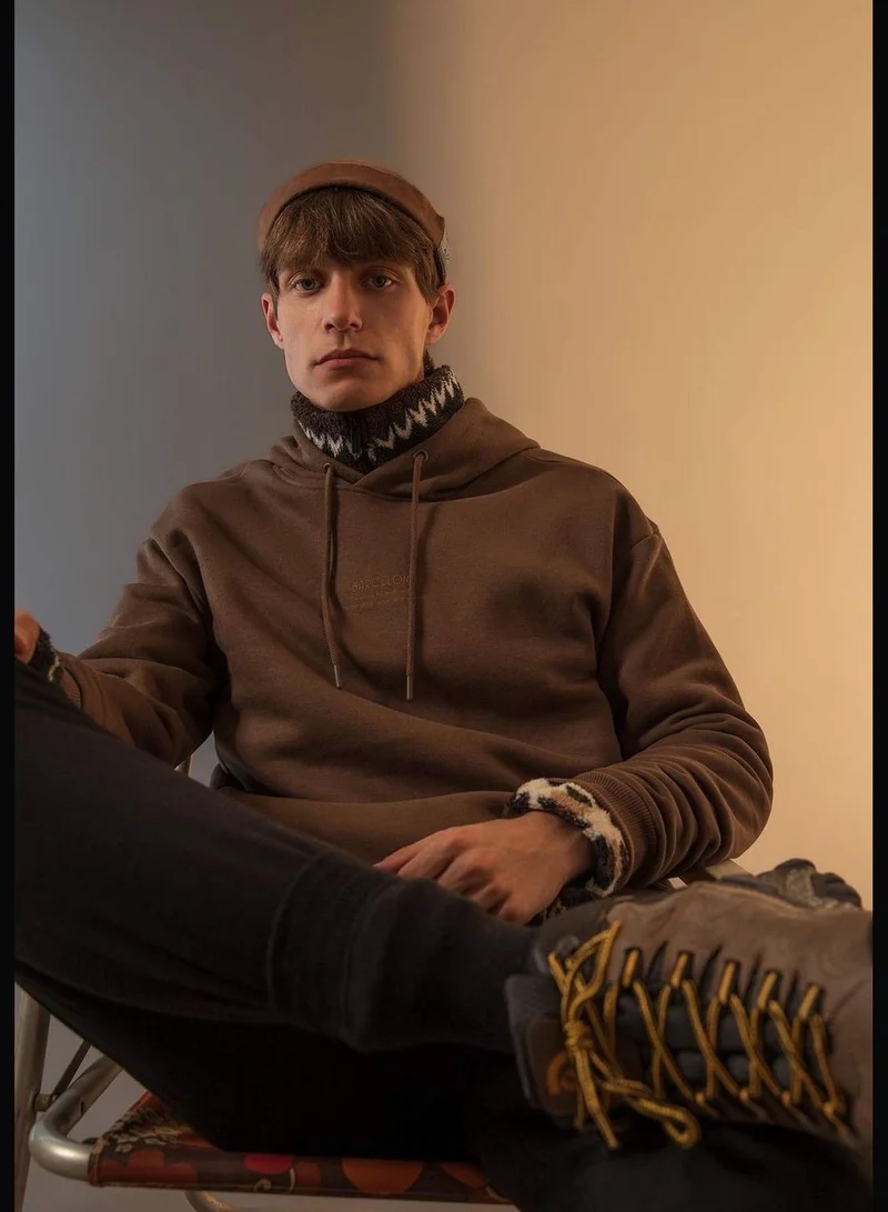DeFacto Man Relax Fit Hooded Long Sleeve Knitted Sweatshirt