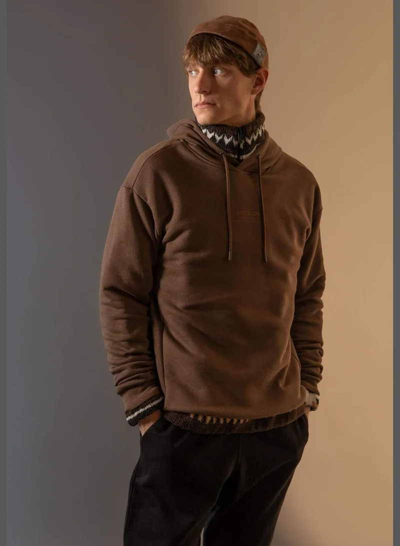 DeFacto Man Relax Fit Hooded Long Sleeve Knitted Sweatshirt