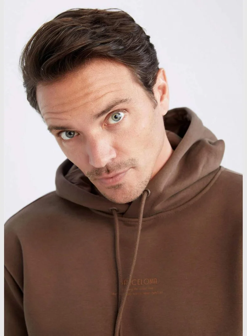 DeFacto Man Relax Fit Hooded Long Sleeve Knitted Sweatshirt