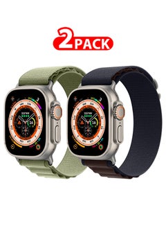 2 Packs For Watch Ultra Smartwatch with Rugged Titanium Case and Alpine Loop 49mm Fitness Tracker Precision GPS Action Button Extra Long Battery Life with Green and Dark Blue Alpine Loop Band