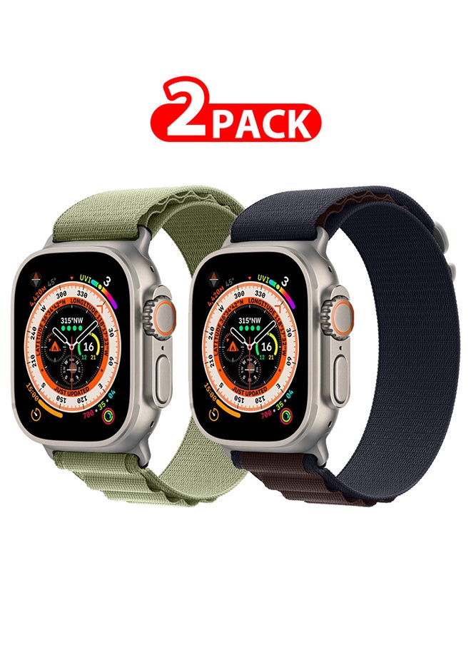 CATANES - 2 Packs For Watch Ultra Smartwatch with Rugged Titanium Case and Alpine Loop 49mm Fitness Tracker Precision GPS Action Button Extra Long Battery Life with Green and Dark Blue Alpine Loop Band - Image 1