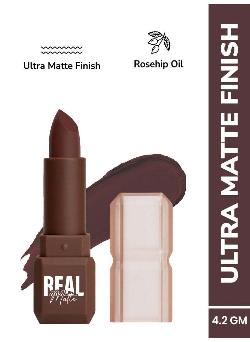 ميلا بيوتي أحمر الشفاه "ريال مات" (Real Matte) من ميلا بوتيه (Mila Beauté) | غني بخلاصة ثمر الورد | لمسة نهائية مطفية للغاية وثبات طويل الأمد | تغطية كاملة بمسحة واحدة، خفيف الوزن ومريح - درجة 6-موكا براون (Mocha Brown) | 4.2 جم - Image 3