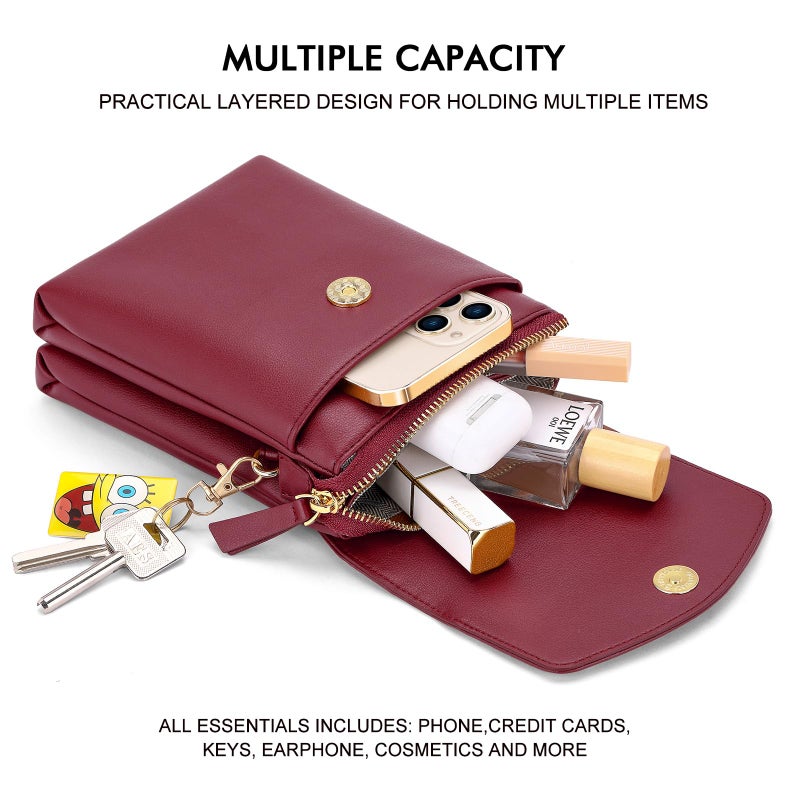 PEACOCKTION Peacocktion Small Crossbody Bags for Women Cell Phone Bag Wallet Purses with Strap, Wine Red  - Image 4