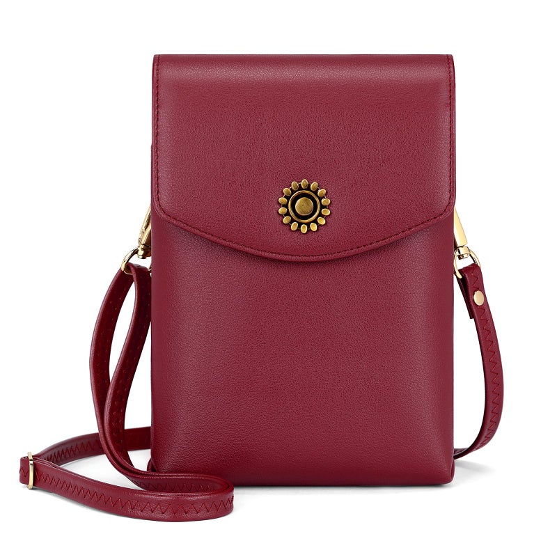PEACOCKTION Peacocktion Small Crossbody Bags for Women Cell Phone Bag Wallet Purses with Strap, Wine Red  - Image 1