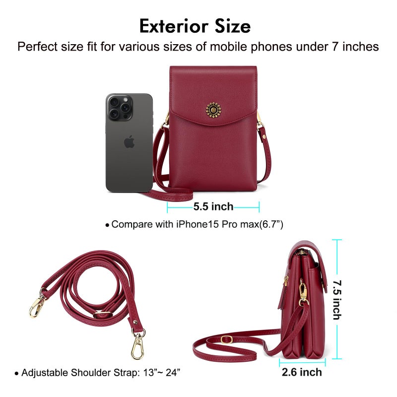 PEACOCKTION Peacocktion Small Crossbody Bags for Women Cell Phone Bag Wallet Purses with Strap, Wine Red  - Image 5