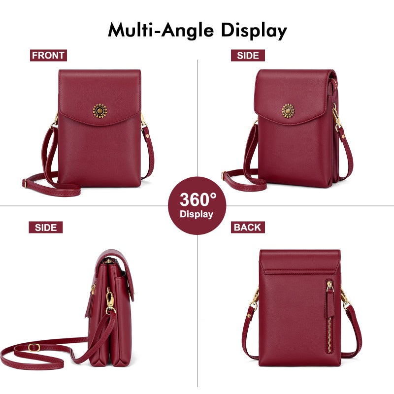 PEACOCKTION Peacocktion Small Crossbody Bags for Women Cell Phone Bag Wallet Purses with Strap, Wine Red  - Image 2