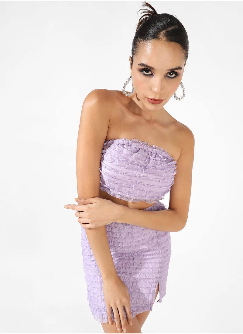 Campus Sutra Campus Sutra Women's Lilac Ruffle Co-Ord Set For Casual Wear | Sleeveless | Polyester Fabric | Off-Shoulder Clothing Set Crafted With Comfort Fit And High Performance For Everyday Wear