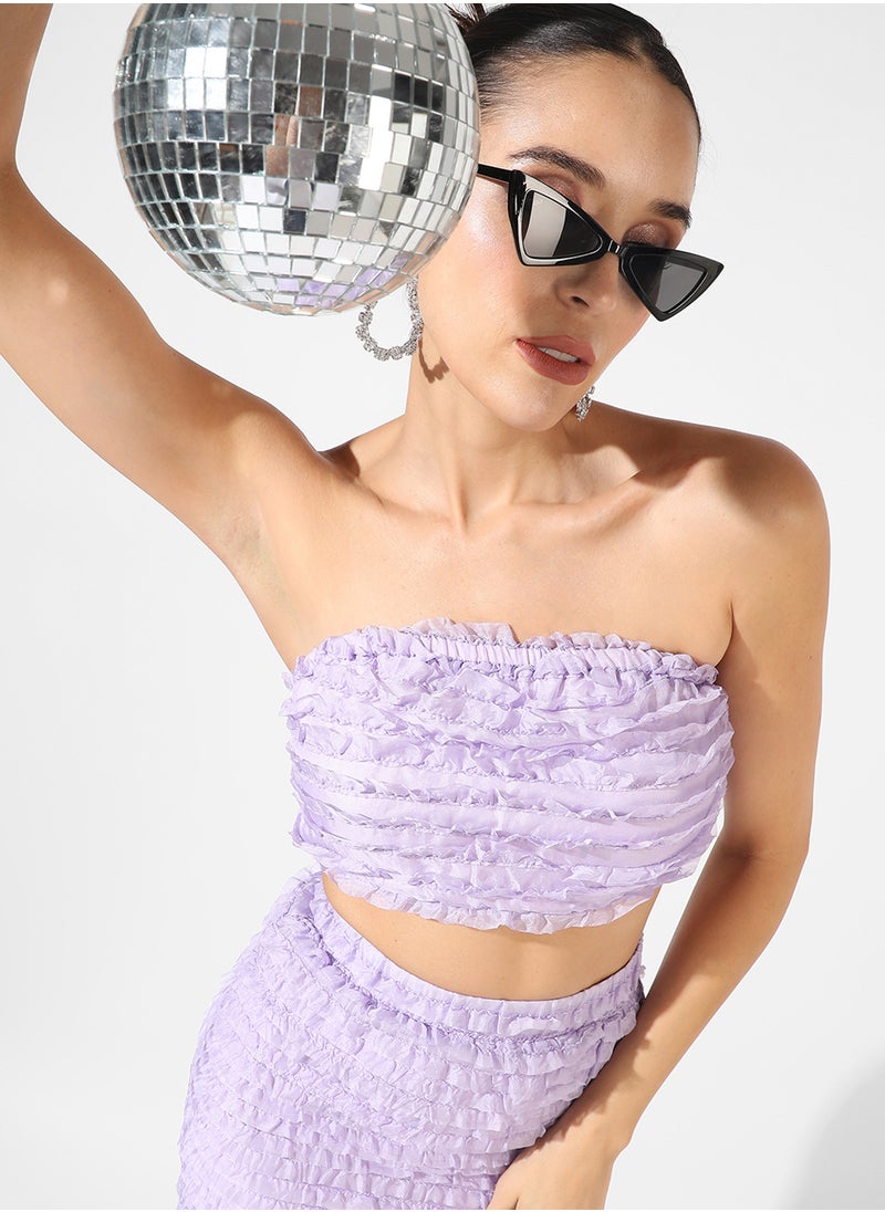 Campus Sutra Campus Sutra Women's Lilac Ruffle Co-Ord Set For Casual Wear | Sleeveless | Polyester Fabric | Off-Shoulder Clothing Set Crafted With Comfort Fit And High Performance For Everyday Wear  - Image 1