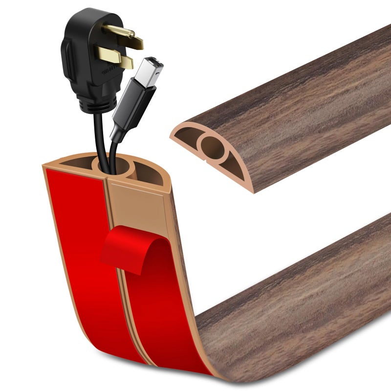 LSGCQ Floor Cord Cover Self Adhesive Cord Hider Floor Extension Cord Covers for Floor Power Cord Protector Cable Management Prevent Cable Trips Cable Cavity 0.32" W x 0.32" H (Smoked Brown Wood, 3.3Ft) - Image 1