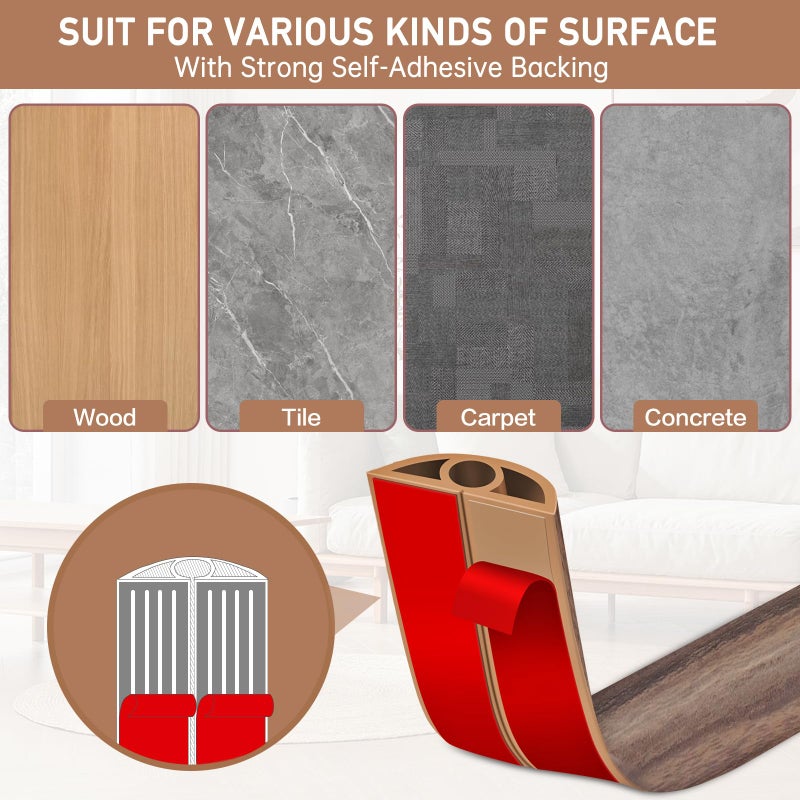 LSGCQ Floor Cord Cover Self Adhesive Cord Hider Floor Extension Cord Covers for Floor Power Cord Protector Cable Management Prevent Cable Trips Cable Cavity 0.32" W x 0.32" H (Smoked Brown Wood, 3.3Ft) - Image 4