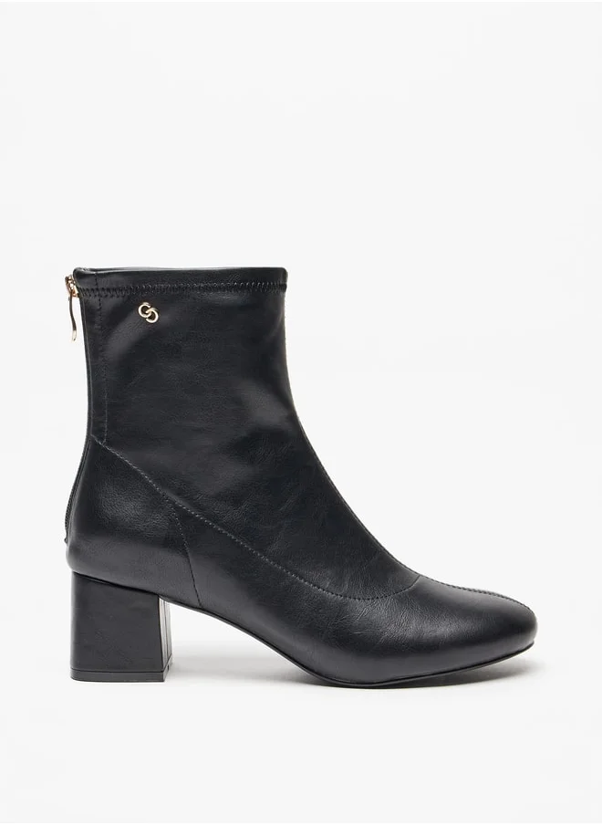 Celeste Women's Solid Ankle Boots with Zip Closure and Block Heels