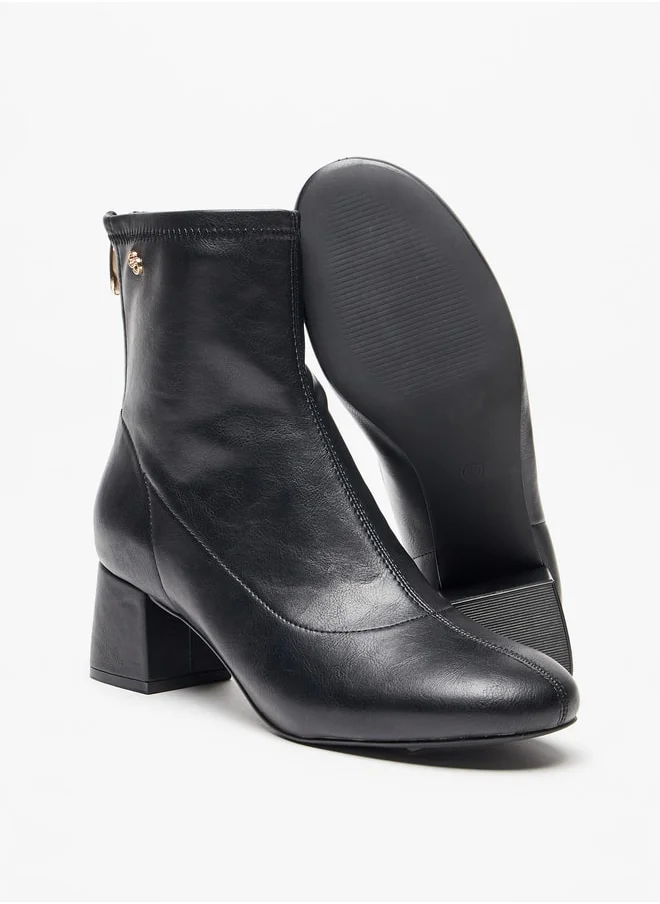 Celeste Women's Solid Ankle Boots with Zip Closure and Block Heels