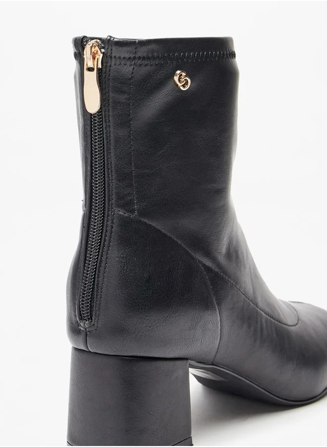 Celeste Women's Solid Ankle Boots with Zip Closure and Block Heels